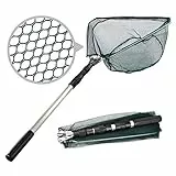 HEYOMART Kescher Angeln, Teleskop-Kescher 130cm, Unterfangskescher Angelkescher mit Faltbare Fischernetz, Langlebiges Nylongeflecht Angelzubehör für Erwachsene und Kinder