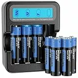 Hixon Lithium AA Akku, Wiederaufladbare 1,5V AA Akku, 3500mWh und 1600 Lange Zyklen, 8 Stück 1,5V AA Batterie mit Schwarzem Schnelles Aufladen LCD-Display Ladegerät