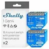 Shelly 1 Gen4 - WLAN Smart Relais Schalter, Potentialfreier Kontakt, 1 Kanal, 16A, Lichtschalter, Garagentoröffner, Smart Home, Zeitschaltuhr, Alexa & Google, Matter, Kein Hub Erforderlich (2 Stück)