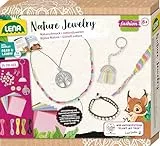Lena 42834 - Eco Bastelset Natur-Juwelen, Schmuckbastel Set mit 2 Armbändern mit Perlen, 2 Ketten mit Anhänger und 3 Schlüsselanhänger, Begleitheft Plant my Tree, Papierbasteln für Kinder ab 8 Jahren