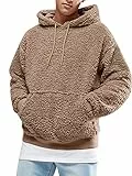 Runcati Herren Kapuzenpullover Teddy Fleece Hoodie Einfarbig Plüsch Sweatshirt Leichte Flauschig Sherpa Pullover Casual Winter Outwear mit Kängurutasche, Braun, S
