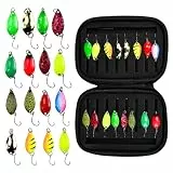 KYYGKY 16 Stück Forellen Spoon Set, 2.5g/3.5g/5g Angelköder UV-aktive Spoons Weitwurf Forellenköder Angelzubehör Kunstköder Spinner Blinker mit Aufbewahrungsbox für Forellensee & Teich