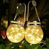 Diealles Shine Solarlampen für Außen Glas, 2Pcs 30 LED Solarleuchte Glas, IP65 Wasserdicht Solarlaterne für Außen Glas, Hängend Solar Tischleuchte Outdoor, Warmweiss Deko für Garten Weihnachten