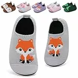 VOLHAL Hausschuhe ​Kinder Junge Mädchen Barfussschuhe Pantoffeln Lauflernschuhe ​Rutschfest ​Kindergarten für Atmungsaktive​Weich Kleinkinder ​Unisex Schuhe(Fuchsgrau 24 EU)