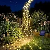 BG9D Solar Lichterkette Aussen,12 Stränge 1,2M 144 LED Lichterschweif, IP67 Wasserdicht Lichterkette Wasserfall für Gießkanne Garten Deko, 8 Modi Drahtlichterkette für Baum Terrasse,Warmweiß