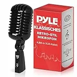 Pyle Dynamisches Mikrofon, Klassisches Retro Vintage Style- Mic, Mikrofon, Gesangmikrofon- mit 5m XLR-Kabel- Kompatibel mit universellem Ständer, Für Live-Auftritte & Studioaufnahmen, Schwarz
