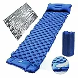 Jirmerp Isomatte selbstaufblasend Camping Isomatte Selbstaufblasend mit Fußpresse Pumpe Tragbare Camping Matratze Luft Isomatte für Camping mit integrierten kopfkissen mit Premium Rescue Blankets