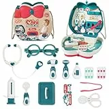 Aomig Arztkoffer Kinder 15 Pcs Doktorkoffer mit Stethoskop Thermometer Spritze Arzttasche Kinder ab 3 Jahre Zahnarztspielzeug Medizinische Spielzeug Arztspielzeugrucksack Doktorkoffer kinderarzt Grün