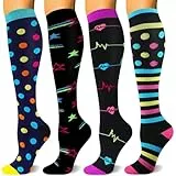 CAMPSNAIL 4 Paar Kompressionsstrümpfe Damen und Herren Bunte Stützstrümpfe Kompressionssocken für flug Sport Reisen Laufen