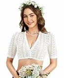DIRNDLSTERN Dirndlbluse Damen Spitze Weiß - Trachtenbluse Halbarm Bluse mit V-Ausschnitt für Oktoberfest 42