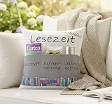KAMACA Dekokissen mit Füllung Lesezeit mit 3 Taschen 43x43 cm Kuschelkissen für Sofaabend & Filmabend Kissen Geschenkidee für Leseratten Rentner Männer Frauen & Couchfans (Lesekissen)