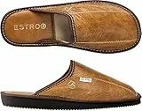 ESTRO Hausschuhe Herren Leder Herrenhausschuhe - Hausschuh Männer Pantoffel Pantoffeln Pantoletten Slipper Mann Warm Rust (45 EU, Kamel, 45)