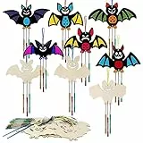 WEDNOK 9 Stück Fledermaus Windspiel Bastelset Halloween Basteln Kinder Holz Bastelhandwerk zum Bemalen Bat Holzbastelset Klangspiel Kreativsets für Mädchen Junge Halloween