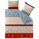 CelinaTex Fashion Bettwäsche 200x200 cm 2teilig Baumwolle, Bettgarnitur für Sommer und Winter, Ganzjährig, Bettbezug, Bettenset, Schöner Wohnen Megan Ornamente Beige Blau Rot