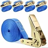 Foydream 4 Stück Spanngurte mit Ratsche, Ratschengurte 6m Lang, 25 mm Breit, Komfortabler Zurrgurt für Motorräder, Auto, Anhänger, Haushalt (Blau)