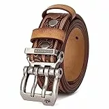 BISON DENIM Herren Gürtel aus Echtem Leder – 38 mm Breiter Ledergürtel mit Doppelter Nadel-Schließe – Casual Jeansgürtel für Männer