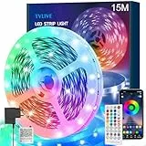 TVLIVE LED Strip, RGB LED Streifen 15M, LED Lichterkette mit Fernbedienung und APP, Musik Sync, Timer-Einstellung und Dimmbar Farbwechsel, LED Band für Zimmer, Schlafzimmer, Küche, Bar, Party Deko
