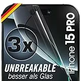 UTECTION 3X Panzerfolie [Besser als Glas] für iPhone 15 PRO - Unzerstörbarer Displayschutz - Perfekte passform - Schutzfolie mit ALLEN Hüllen kompatibel - Super Haptik & Kinderleichte Anbringung