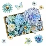 Joyblossom Kunstblumen zum Basteln, 26 Stück Seidenblumen zum Basteln, Künstliche Blütenköpfe, Dekoblumen für DIY Tischdekoration Blumensträuße Hochzeit Girlande Scrapbooking Kunsthandwerk, Blau