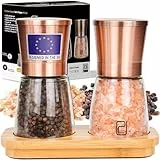 Premium-Salz- und Pfeffermühlen-Set mit Bambushalter – 170 g, Kupfer-Edelstahl – nachfüllbare und verstellbare Handmühle – von PJC-Kitchen
