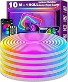 10m Neon Led Strip,Flexible Streifen,Control with App/Remote,Multiple Modes,IP65 Outdoor RGB Lights Waterproof,Music Sync Gaming Led Strip Lights for Bedroom Indoor Outdoor