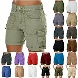 Generic Damen Militär Cargo Shorts Multi-Taschen Hoch Tailliert Freizeithose Outdoorhose Arbeitshose Bermuda Shorts Outdoor Wandern Shorts Sommer Casual Kurze Hosen L Grün