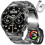 LIGE Smartwatch Herren mit Anrufe, 1000mAh Akku/LED Taschenlampe, 1,85'' HD Großer Display Fitnessuhr Smartwatch, 100+ Sportmodis, IP68 Wasserdicht, Herzfrequenz, Schlafmonitor für Android iOS