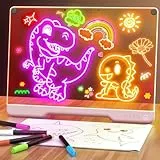 LED Zeichenbrett, 16 inch Wiederaufladbare Doodle Tafel, Neon Art Trockenlösch-Tafel mit 7 Farbmodi, Notiztafel Kreatives Geschenk Spielzeug für Kinder/Mädchen/Teenager,5 Marker & Nachschlagebuch-rosa