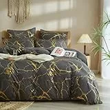 Luofanfei Bettwäsche Grau Gold 135x200 Marmor Muster Glitzermuster Bettwäsche Set Microfaser Luxus Modern Bettbezug Set Teenager 2er Set Aesthetic Wendebettwäsche und Kissenbezug 80x80