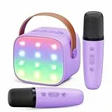 Karaoke Maschine Kinder Mini Karaoke Maschine mit 2 Mikrofonen Bluetooth-Lautsprecher mit LED-Lichtern und Stimmenverzerrer, Geschenk für Mädchen 3, 4, 5, 6, 7, 8, 9,10,11,12+ Jahre (Lila)
