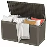 DWVO Gartenbox Auflagenbox Aufbewahrungsbox Kissenbox Outdoor Gartentruhe|Moderne Rattan|Wasserdicht Gasdruckfeder|Für Sitzauflagen Gartengeräte & Kinderspielzeug|380 Liter 115.4x55x58.3cm|Hellbraun