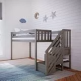 Max & Lily Halbhochbett mit Treppe inklusive Stauraum, aus neuseeländischem Kiefernholz, inklusive Lattenrost, 90x200cm-Bettgestell, für Jungen und Mädchen, braun-grau