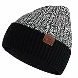 ZASFOU Winter Strickmütze für Herren Damen mit Fleece gefüttert, Warme Weiche Slouchy Mütze Herren, Unisex Totenkopfmütze mit gerollter Manschette bei kaltem Wetter