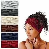 6Stück Bandana Stirnbänder für Frauen breite wellige Kopftuch Boho Kopftücher Wraps Turban Stoff elastische Stirnband Yoga Haarbänder Sport Laufen Kopftücher (Solidcolours)