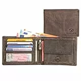 ALMADIH Slim Leder Portemonnaie querformat Schmal für Gesäßtasche 14 Kartenfächer RFID Schutz Gschenkbox (P0Q-BV) Rindsleder Herren Börse Geldbörse Geldbeutel Brieftasche Portmonee braun (P0Q vintage)