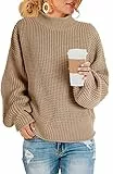 Saodimallsu Damen Oversized Pullover Rollkragen Zopfstrick Pullover Fledermaus Langarm Chunky Pullover Tops Z Waffel Khaki M