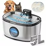 5L Trinkbrunnen für Hunde, Edelstahl Hundebrunnen mit LED Sensor, Katzenbrunnen Kabellos mit 4000mAh, 4-Schicht Filtration (Edelstahl, 5L)