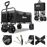 Sekey Bollerwagen Faltbar 200KG Schwerlast, Faltbarer Handwagen Extra Breite Reifen 17x10CM, Klappwagen Strand mit Bremsen, Klassisch 3017, Schwarz-Grau
