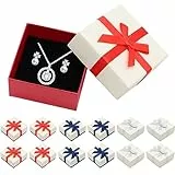 VEGCOO 12 Stück kleine Schmuckschatullen, Geschenkboxen für Schmuck mit Deckel, Geschenkboxen aus Papier, quadratisch, mit Schleife für Halskette/Ohrringe/Ring Schmuck Display