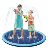 Yaheetech Sprinkler Wasser Spielmatte 150cm, Verdickte Splash Pad, Wasserspielzeug Sprinklerauflage für Kinder, Anti-Rutsch, Einstellbare Wasserhöhe, 4 Flicken, Wassersprinkler Pad für Sommer Garten