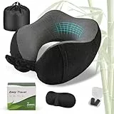 Cirorld Nackenkissen Flugzeug, Nackenhörnchen Erwachsene, Reisekissen Memory Foam, Verstellbares Kompaktes Nackenkissen Reise, Ergonomisches Weich Atmungsaktiv mit Ohrstöpseln, Augenmaske,Tragetasche