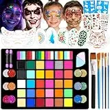 Janolia Gesichtsfarben Kinderschminken Set, 48 Bodypainting Farben für Theaterschminke, Kinderschminke Wasserbasis, Faschingsschminke Face Paint, Ideal Kinderschminke Set für Halloween Karneval
