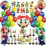 45 Pcs Luftballons Geburtstag Deko Jungen- Mar Geburtstagsdeko Set Super Folienballons Bros Happy Birthday Banner Cake Cupcake Toppers für Kindergeburtstag Ballon Party Supplies Deko