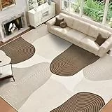 Alishomtll Teppich Wohnzimmer 200x280cm, Schlafzimmer Waschbar Antirutschmatte Teppich, Weicher Kurzflor Moderne Geometrische Linien Pflegeleicht Langlebig Groß Rechteckig Rugs Braun