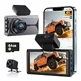 Antfutre Dashcam Auto Vorne Hinten 4K+1080P, STARVIS 2, Dashcam mit 64GB SD Karte, 3' Bildschirm Autokameras mit GPS, WiFi, APP, HDR, G-Sensor, 24/7 Parküberwachung, Loop-Aufnahme