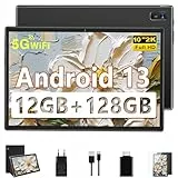 fezawio Android 13 Tablet 10 Zoll, 12GB RAM 128GB ROM,Octa-Core, 8000mAh, 1280x800 HD Display, 5G WiFi, Bluetooth 5.0,Dual Kamera, Type-C, GMS,Tablet PC fur Arbeit und Unterhaltung.Schwarz