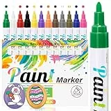 Dylixir Permanent Marker Wasserfest Lackstift: 12 Permanent Marker Bunt Wasserfeste Stifte Glasstifte für Steine Bemalen, Kunststoff, Holz, Metall,Keramik Tasse,Reifen Basteln diy