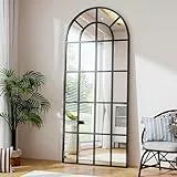 BEAUTYPEAK Standspiegel 165x60 cm, Dekorativer Gewölbter Ganzkörperspiegel hängend oder lehnend an die Wand, Groß Wandspiegel mit Ständer für Schlafzimmer, Wohnzimmer oder Ankleidezimmer, Schwarz