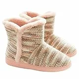 tqgold®Hausschuhe Hüttenschuh Herren Damen Stiefel Hohe Plüsch Gefüttert Warme rutschfest Winter Pantoffeln Slippers Pink