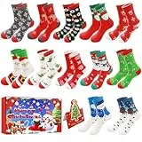 Aitsite 12 Paar Weihnachtssocken Damen Herren Kuschelsocken Christmas Socks Interessant Weihnachtsmotiv Baumwolle Socken Winter Warme Bett Socken Adventskalender 2025 frauen